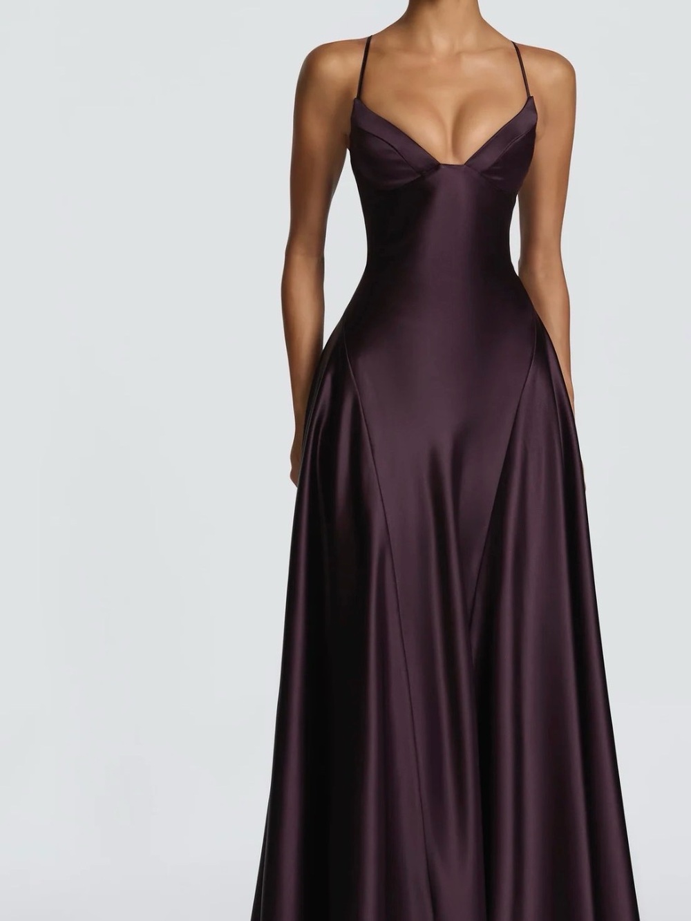Elegant Satin Maxi Slip Dress in Plum with Spaghetti Straps never worn